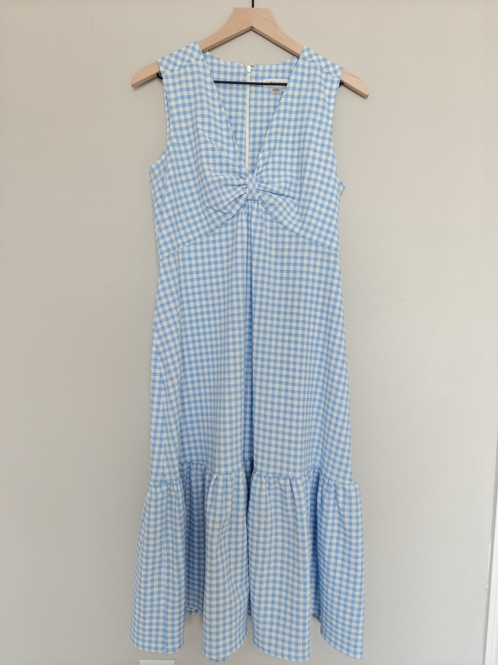 Calvin Klein Light Blue Gingham V-Neck Midi Dress Sz 8 - Picture 8 of 9